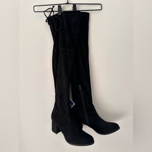 Knee High Black Suede Felt Boots